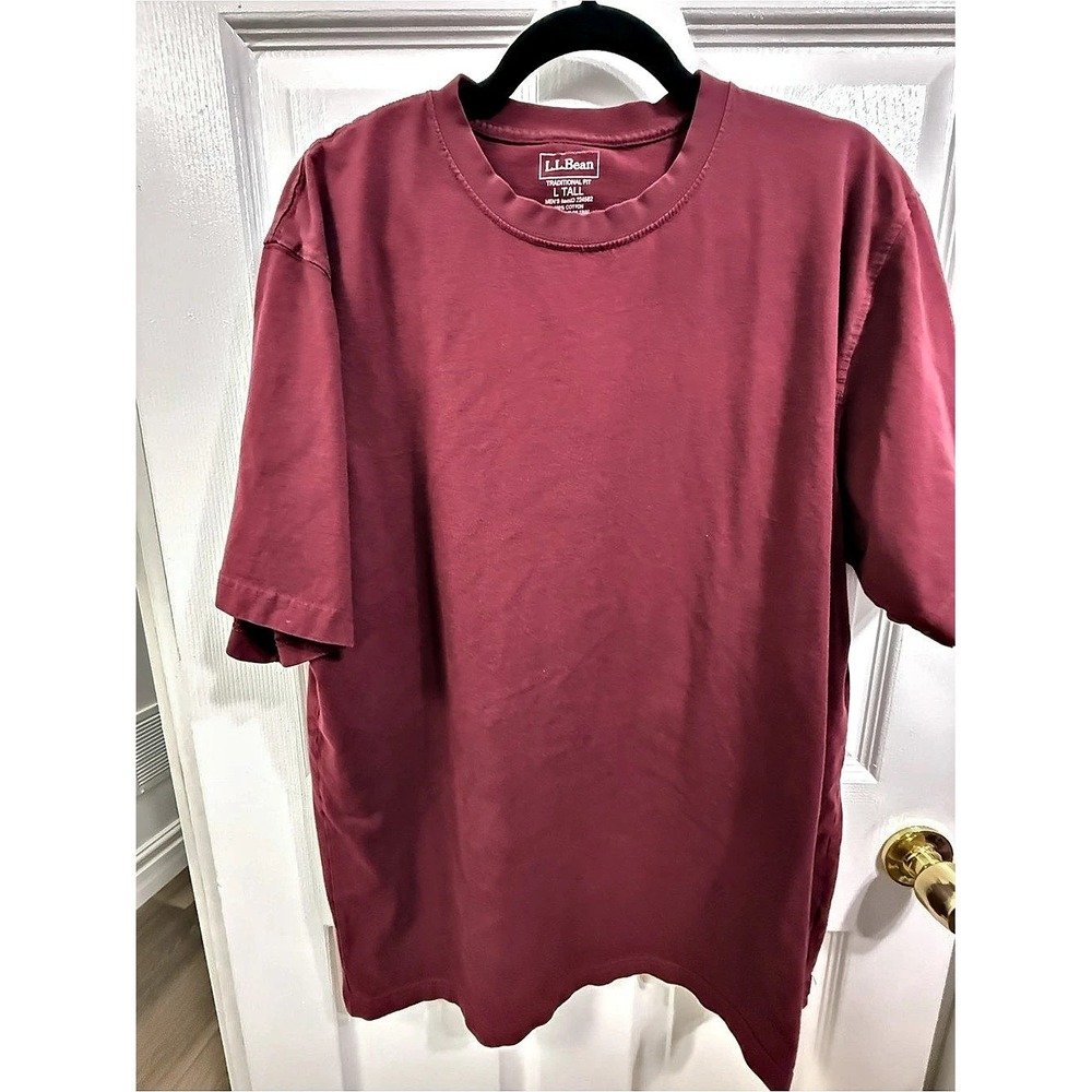LL Bean Mens Carefree Unshrinkable Tee Traditional Fit Short Sleeve L Tall Pink